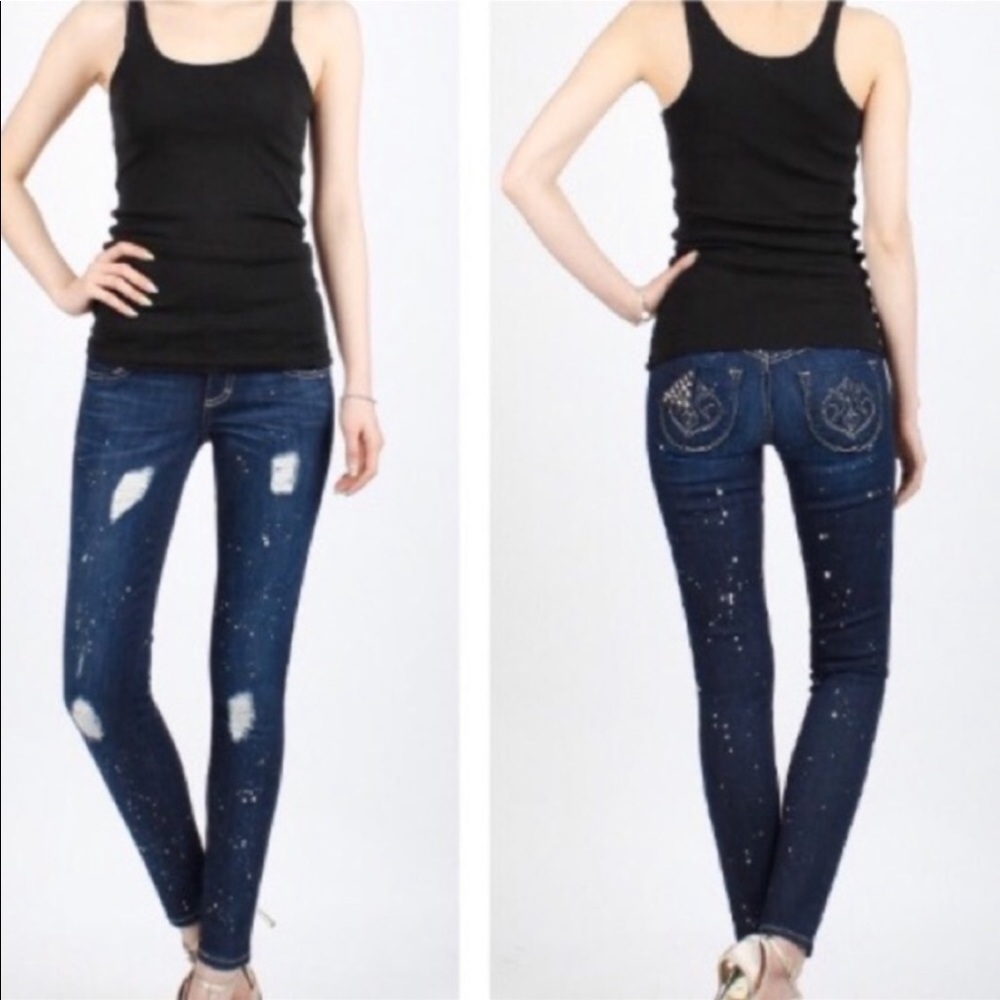 NEW* Siwy Dark Wash Muse Paint Drip Spatter Hannah Skinny Jeans